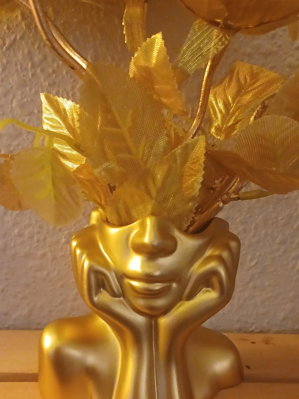 Gold Face Planter Vase with Artificial Gold Roses - Unbranded